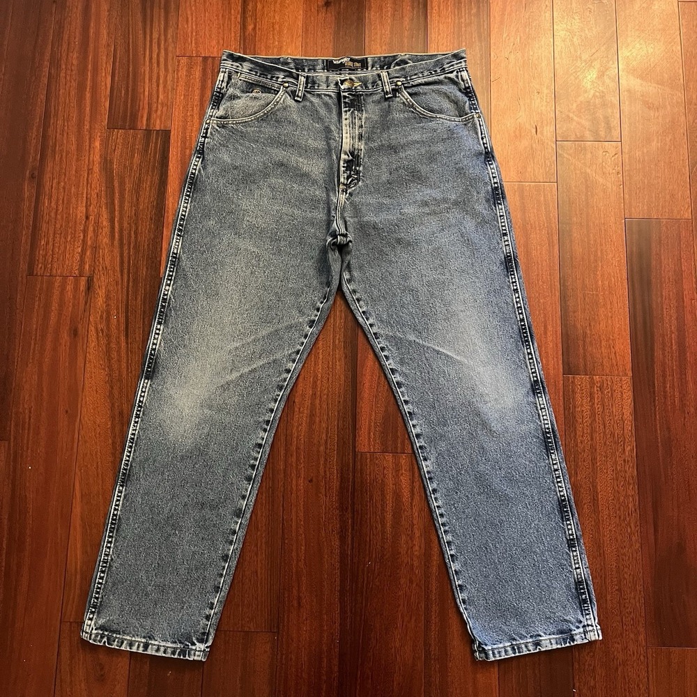 Wrangler George Strait Jeans Men 38x32 Light Wash Denim Relaxed Fit Western Fade
